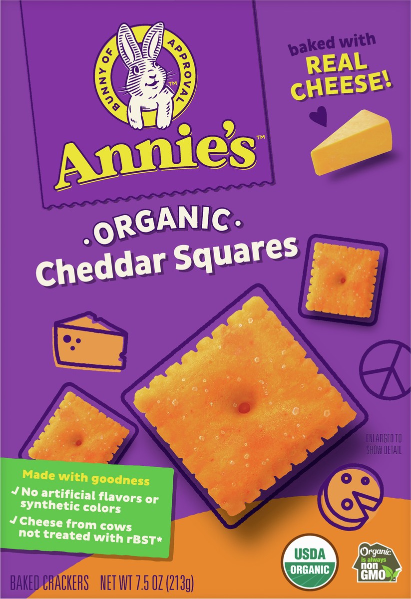 slide 8 of 9, Annie's Organic Cheddar Squares, Baked Cracker Snacks, 7.5 oz., 7.5 oz