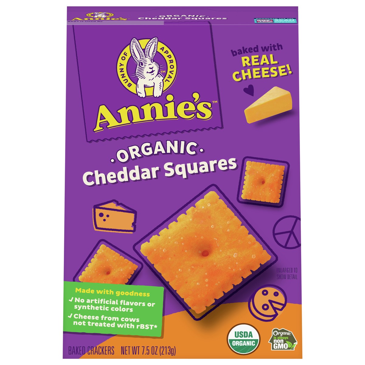 slide 1 of 9, Annie's Organic Cheddar Squares, Baked Cracker Snacks, 7.5 oz., 7.5 oz