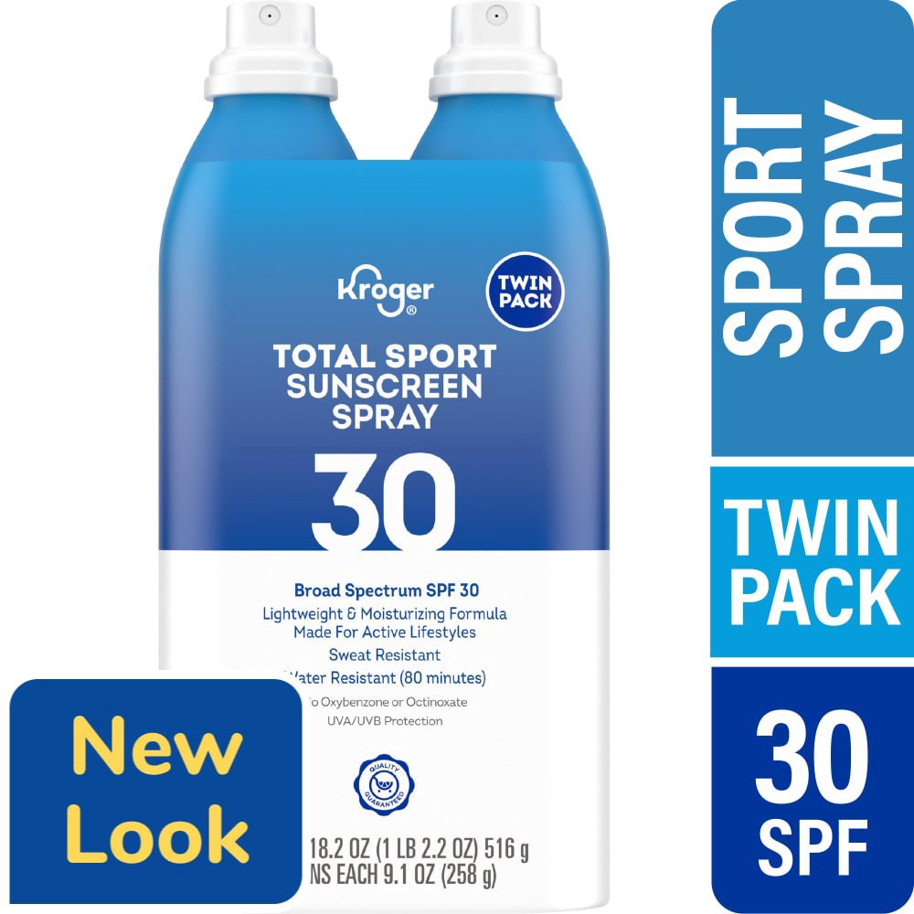 slide 3 of 3, Kroger® Total Sport Sunscreen Spray SPF 30, 9.1 fl oz / 2 ct