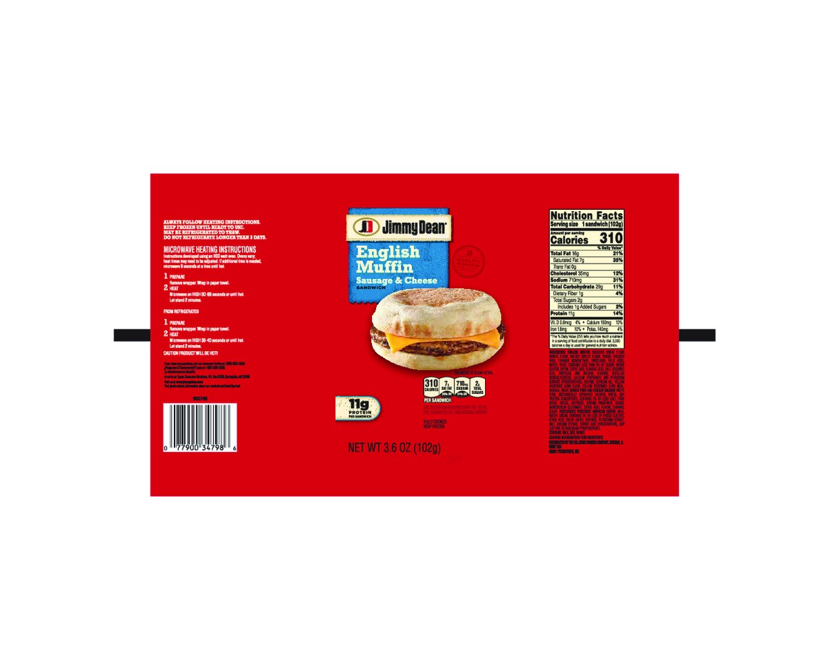 slide 4 of 10, Jimmy Dean English Muffin Breakfast Sandwiches with Sausage and Cheese, Frozen, 1 Count, 102.06 g