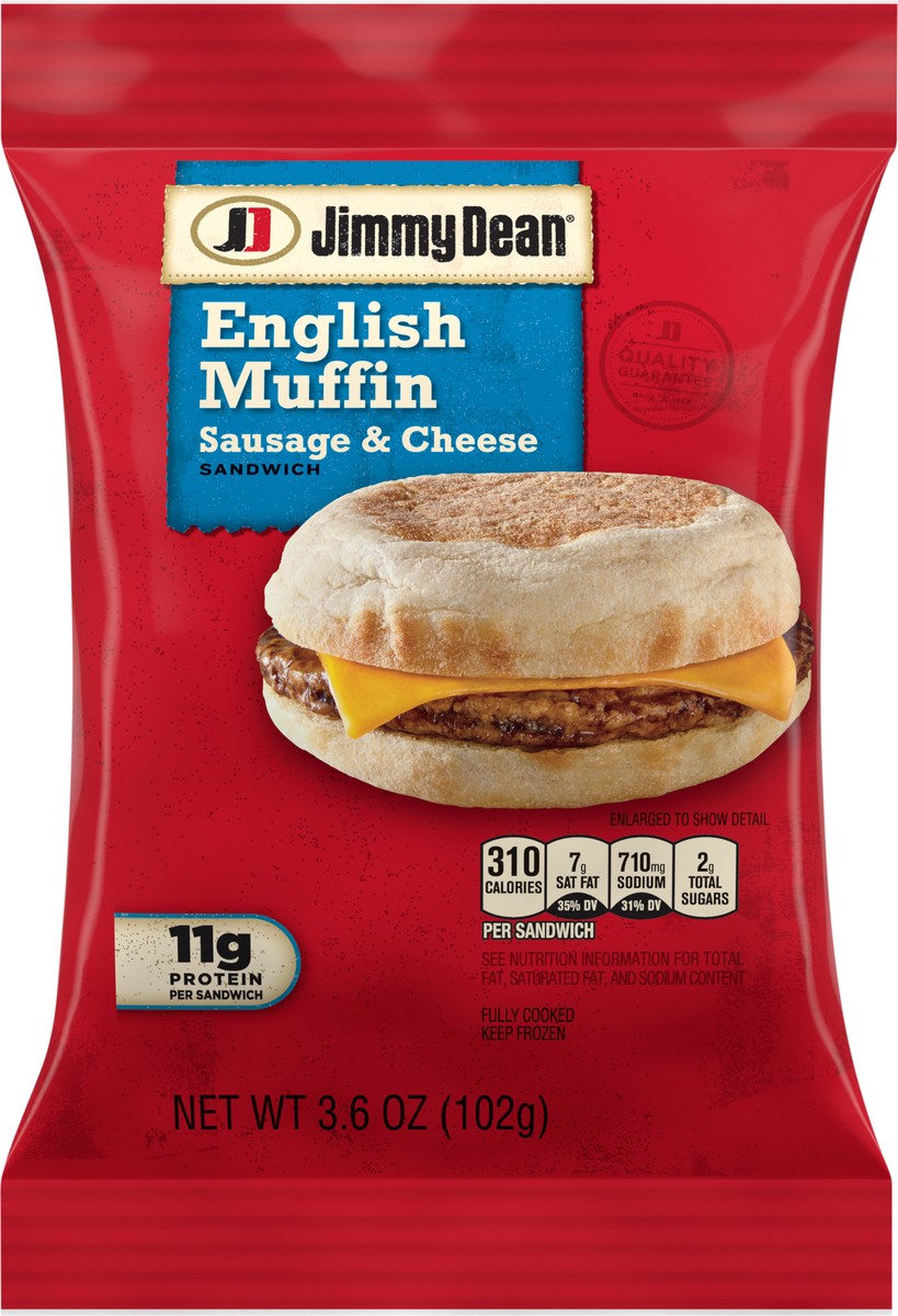 slide 2 of 10, Jimmy Dean English Muffin Breakfast Sandwiches with Sausage and Cheese, Frozen, 1 Count, 102.06 g