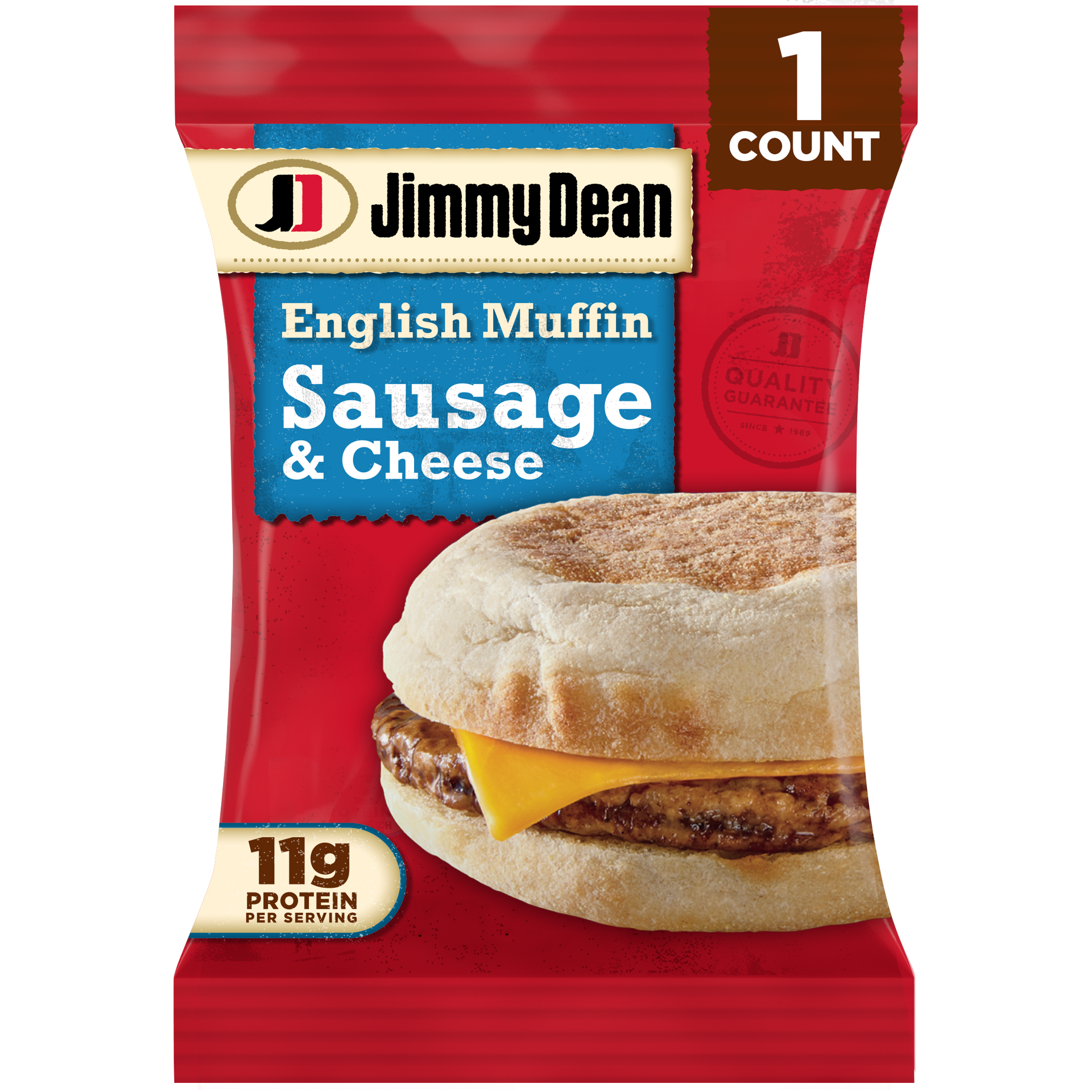 slide 1 of 10, Jimmy Dean English Muffin Breakfast Sandwiches with Sausage and Cheese, Frozen, 1 Count, 102.06 g