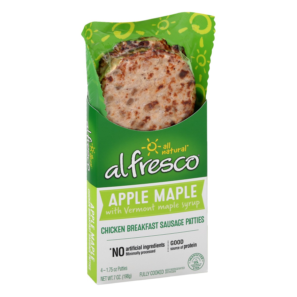 slide 8 of 13, Al Fresco Apple Maple Chicken Breakfast Sausage Patties, 7 oz, 4 ct