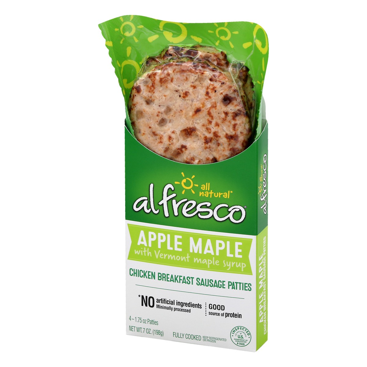 slide 13 of 13, Al Fresco Apple Maple Chicken Breakfast Sausage Patties, 7 oz, 4 ct