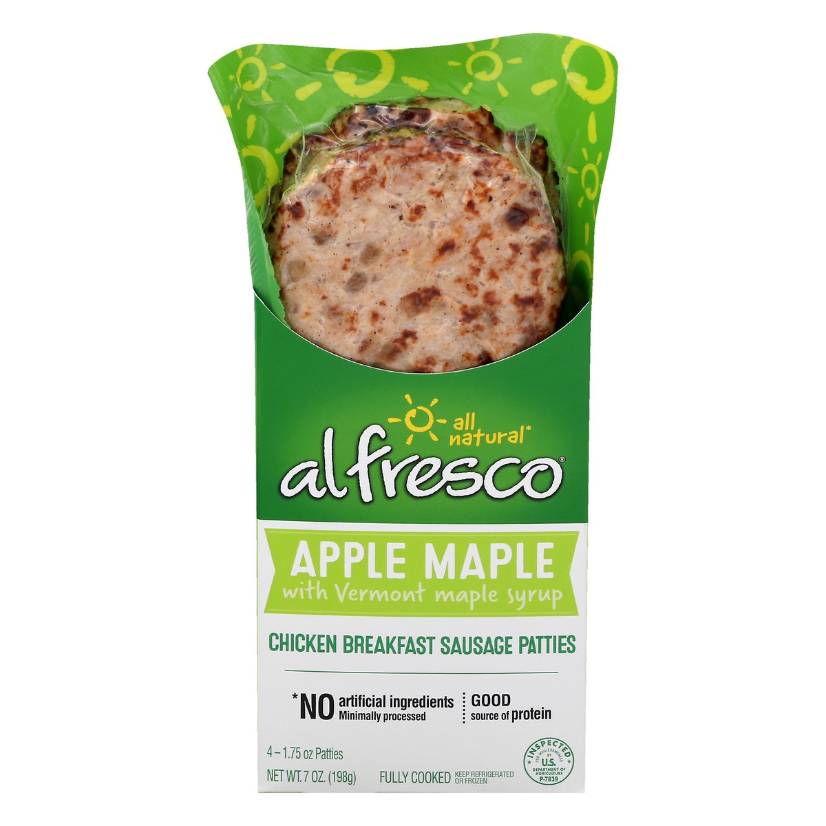 slide 6 of 13, Al Fresco Apple Maple Chicken Breakfast Sausage Patties, 7 oz, 4 ct
