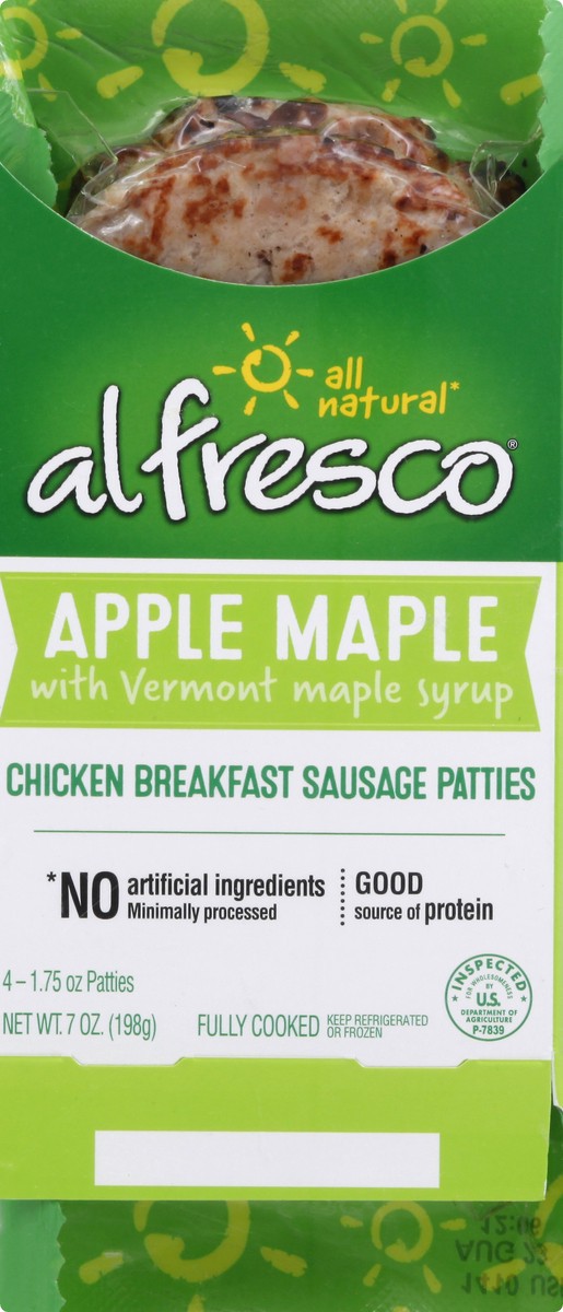slide 9 of 13, Al Fresco Apple Maple Chicken Breakfast Sausage Patties, 7 oz, 4 ct