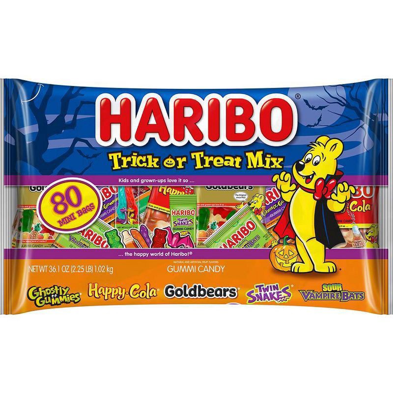 slide 1 of 3, Haribo Trick Or Treat Gummy Candy Mix, 36.1 oz