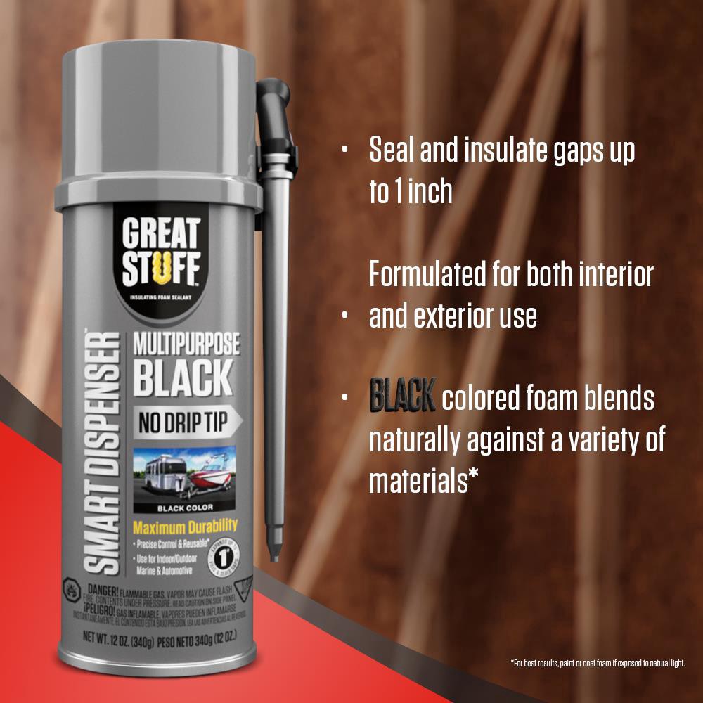 slide 2 of 6, Great Stuff Smart Dispenser Multipurpose Spray Foam Insulation, Black, 12 oz