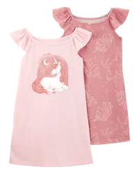 Carter's Kid 2-Pack Unicorn Nightgowns Pink 8-10