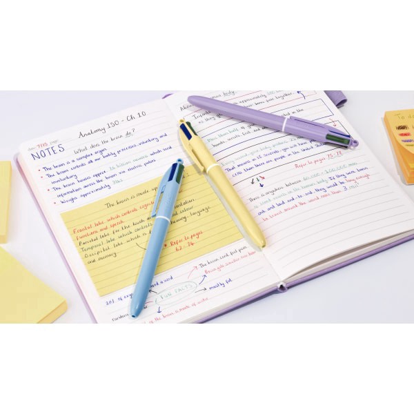 slide 2 of 7, BIC 4-Color Retractable Ball Point Pen, Medium 1.0MM Point, Assorted Pastel Barrels, Assorted Ink Pack Of 3, 3 ct