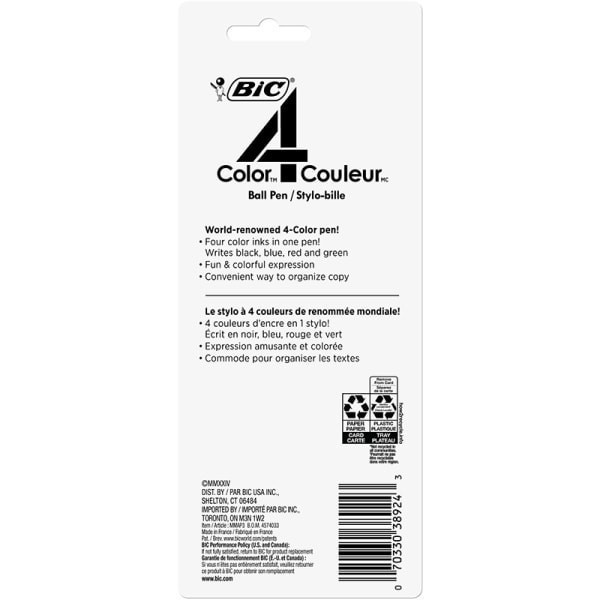 slide 5 of 7, BIC 4-Color Retractable Ball Point Pen, Medium 1.0MM Point, Assorted Pastel Barrels, Assorted Ink Pack Of 3, 3 ct