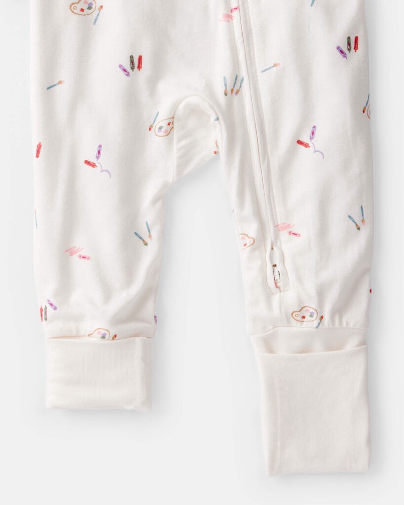 slide 3 of 6, Carter's Baby Girl Art Print PurelySoft Sleep & Play Pajamas - White White NB, 1 ct