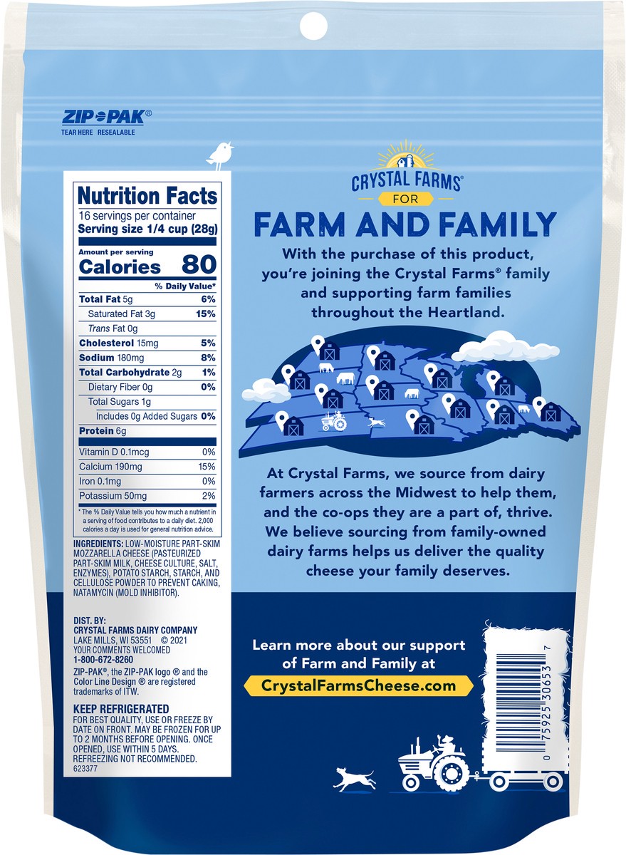 slide 6 of 6, Crystal Farms Shredded Mozzarella Cheese,16 oz, 16 oz