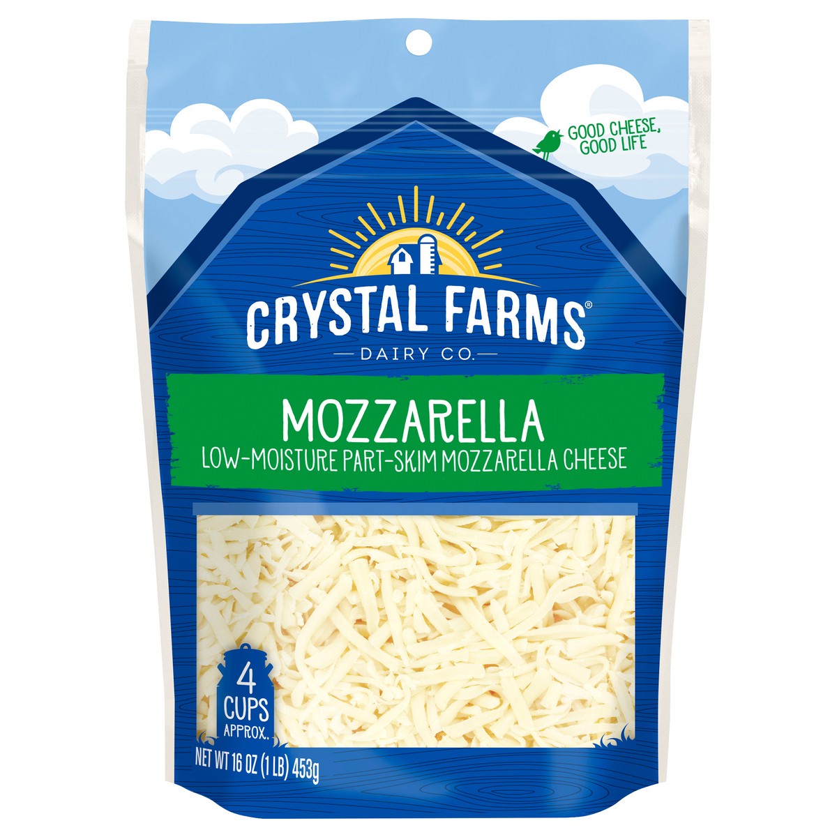 slide 2 of 6, Crystal Farms Shredded Mozzarella Cheese,16 oz, 16 oz