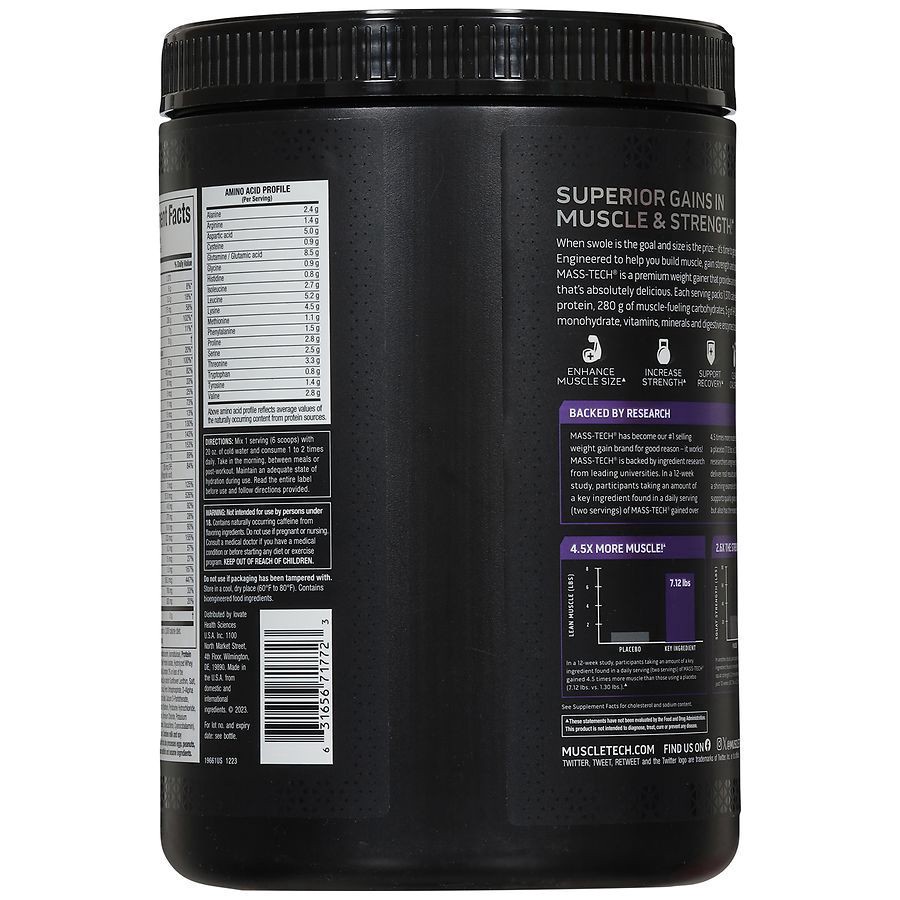 slide 5 of 5, MuscleTech Mass Tech Chocolate Mass Gainer 4.00 lb, 4 lb