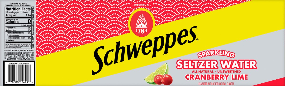 slide 2 of 7, Schweppes Cranberry Lime Sparkling Seltzer Water, 12 fl oz cans, 12 pack, 12 ct