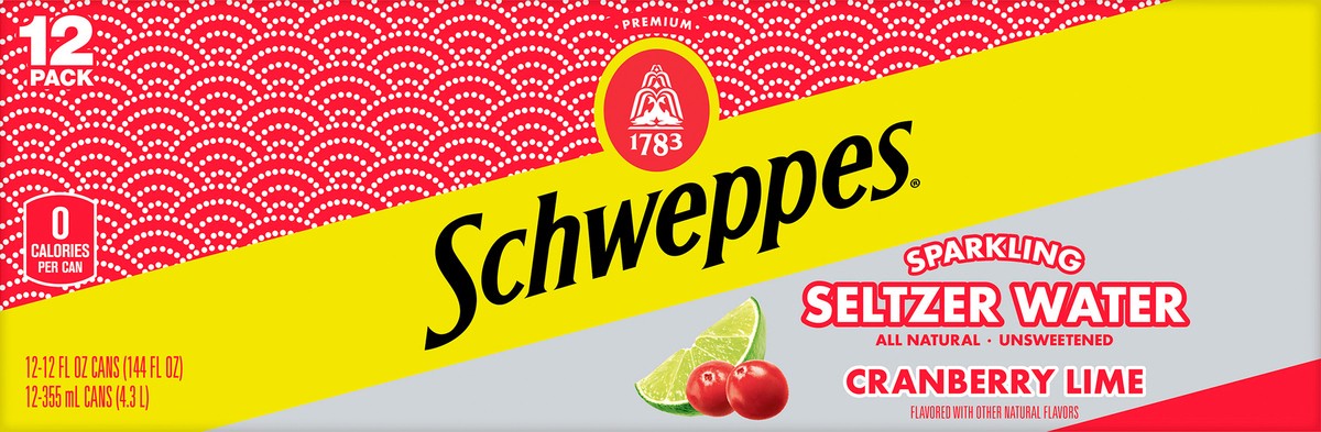 slide 3 of 7, Schweppes Cranberry Lime Sparkling Seltzer Water, 12 fl oz cans, 12 pack, 12 ct