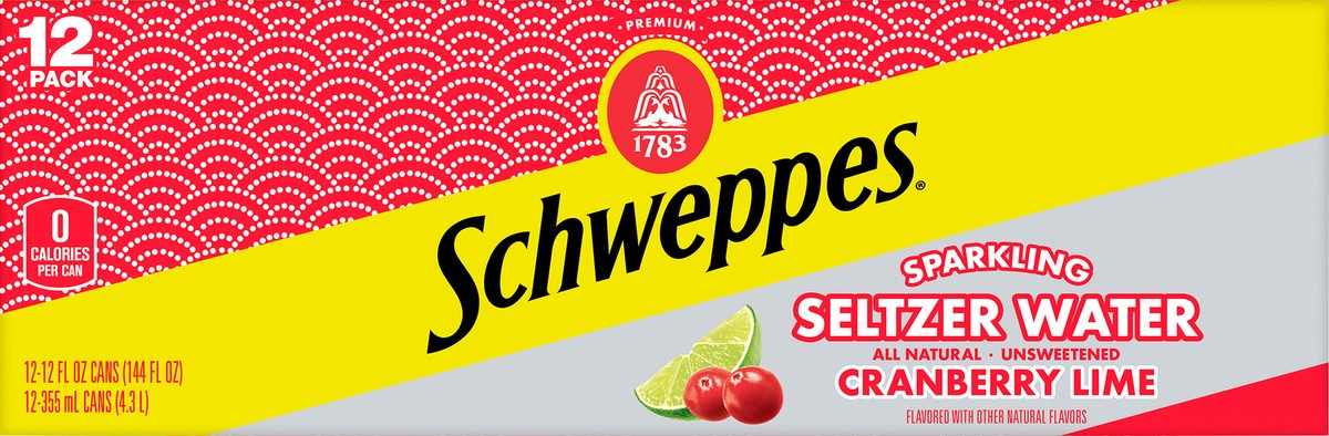 slide 4 of 7, Schweppes Cranberry Lime Sparkling Seltzer Water, 12 fl oz cans, 12 pack, 12 ct