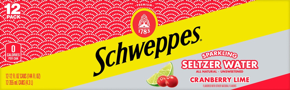 slide 7 of 7, Schweppes Cranberry Lime Sparkling Seltzer Water, 12 fl oz cans, 12 pack, 12 ct