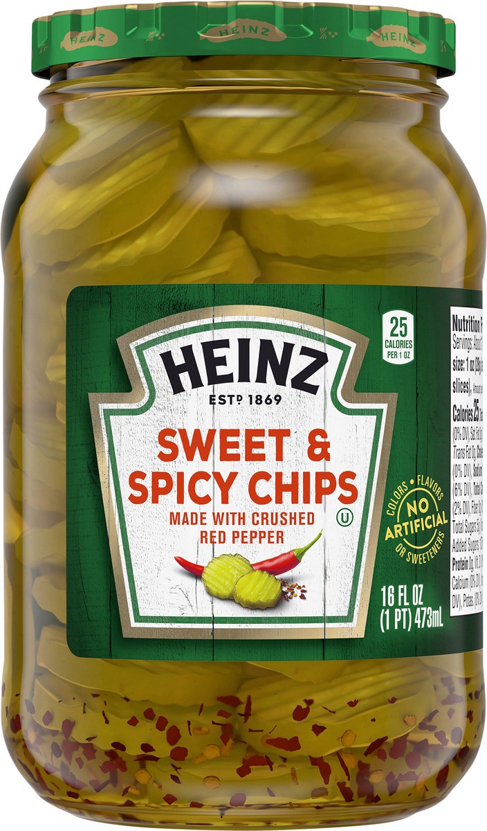 slide 2 of 9, Heinz Sweet & Spicy Pickle Chips with Crushed Red Pepper, 16 fl oz Jar, 16 fl oz