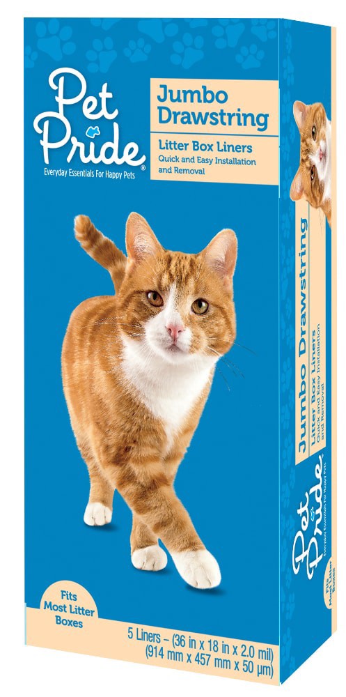 slide 1 of 1, Pet Pride Jumbo Drawstring Cat Litter Box Liners, 5 ct