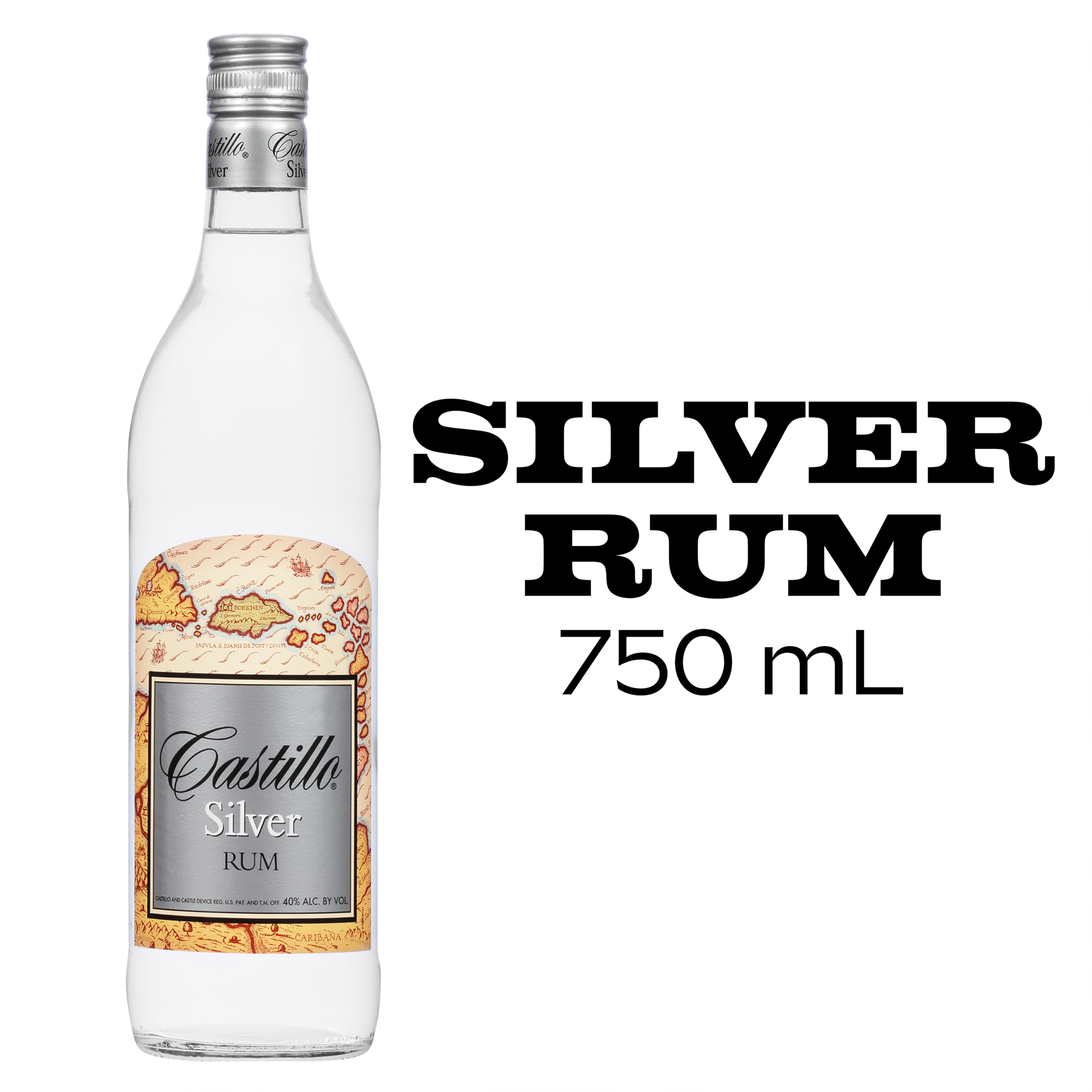 slide 2 of 5, Castillo Silver Rum Liquor 40% 75Cl/750Ml, 750 ml