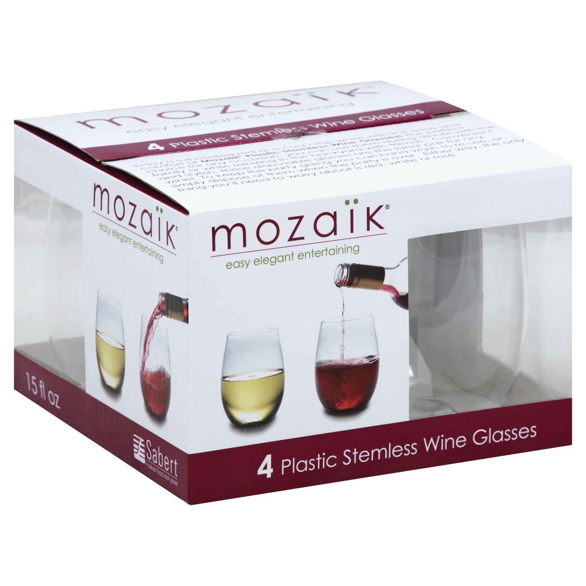 slide 1 of 4, Mozaik Wine Glass Stemless, 4 ct