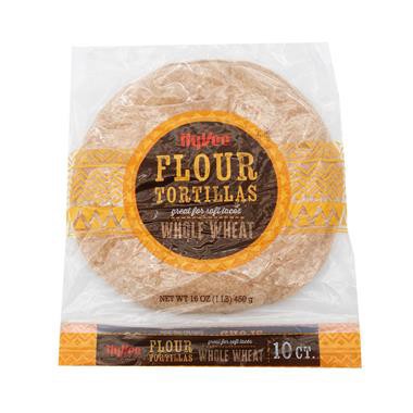 slide 1 of 1, Hy-Vee Flour Tortilla Whole Wheat 10ct, 16 oz