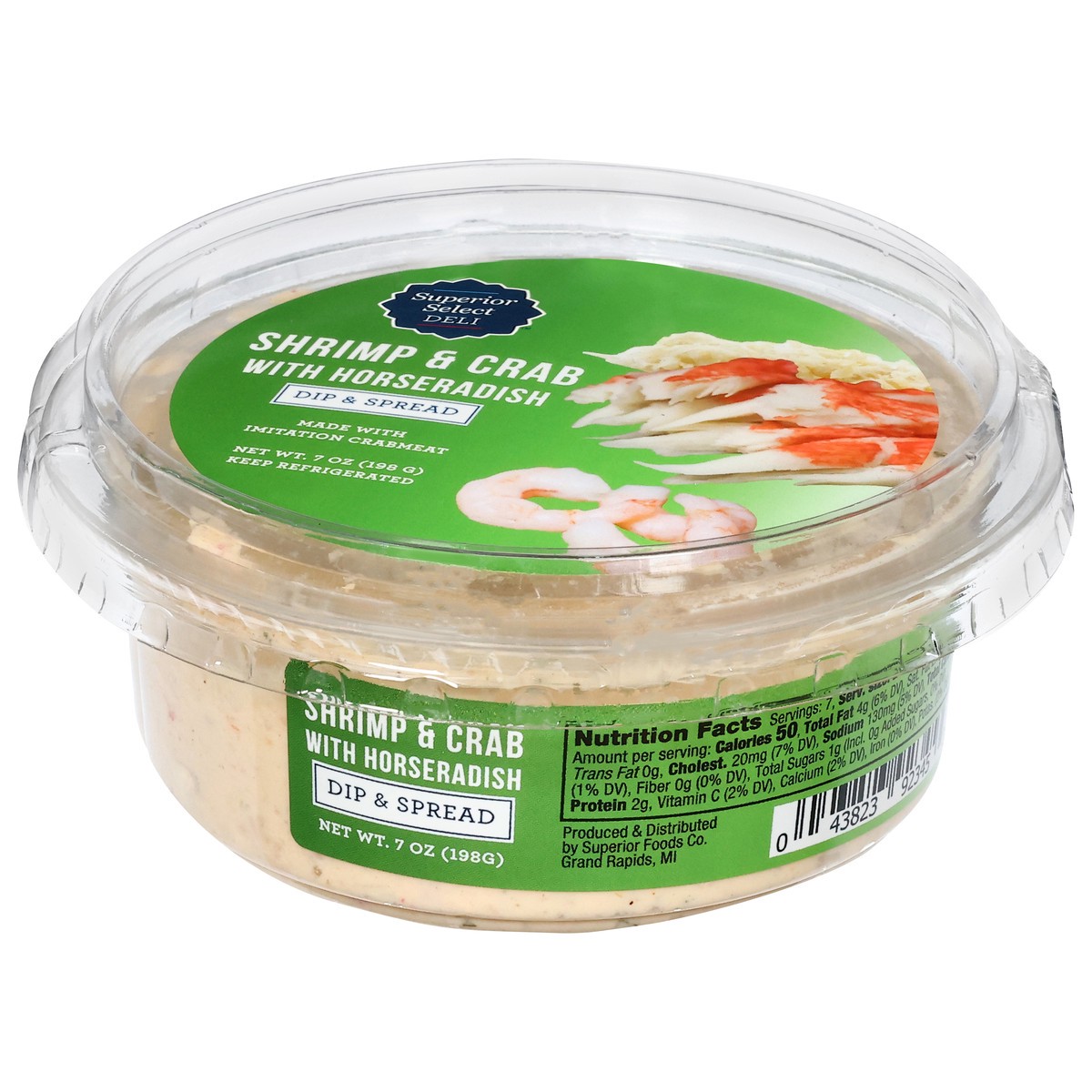 slide 9 of 13, Superior Select Shrimp & Crab with Horseradish Dip & Spread 7 oz, 7 oz