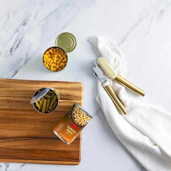slide 1 of 1, Hy-Vee Seasons Can Opener In Gold And Linen, 1 ct