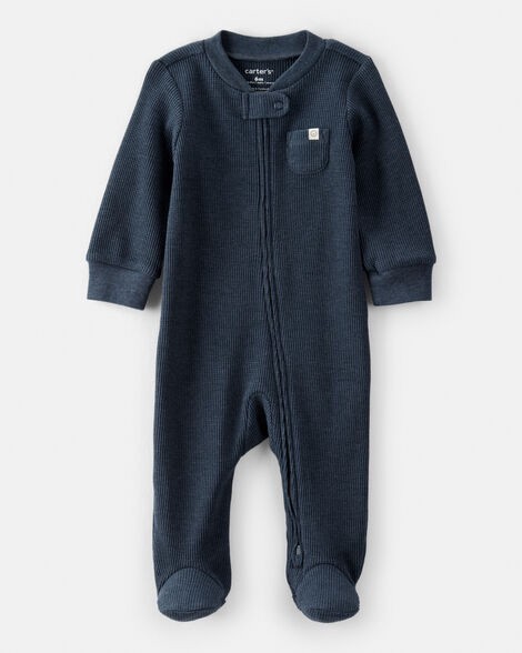 slide 1 of 4, Carter's Baby Boy Solid Cotton Long-Sleeve 2-Way Zip Sleep & Play Pajamas - Navy Navy Blue 3M, 1 ct