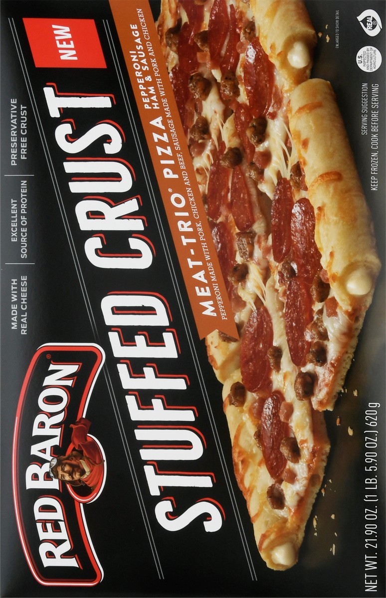 slide 10 of 10, Red Baron Pizza, Stuffed Crust Meat-Trio 21.90 oz., 21.9 oz