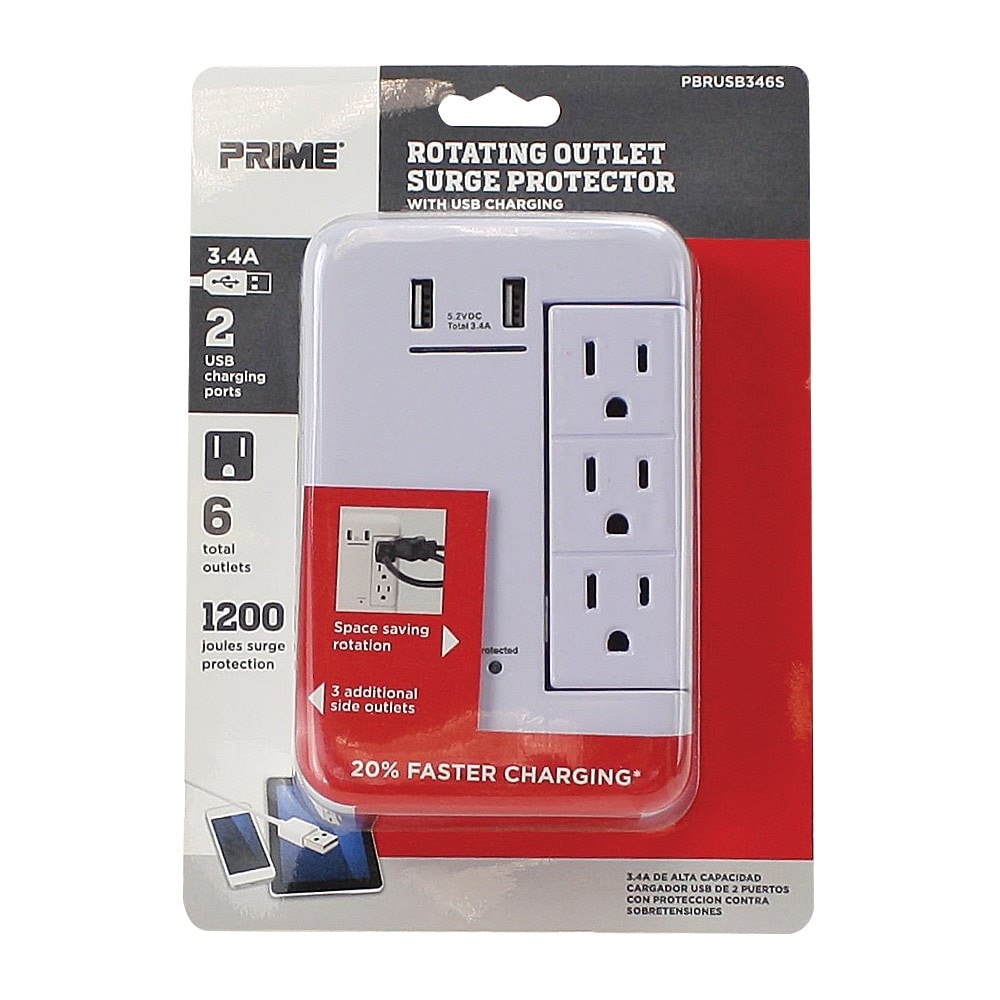 slide 1 of 1, Prime Rotating Outlet Surge Protector - White, 1 ct