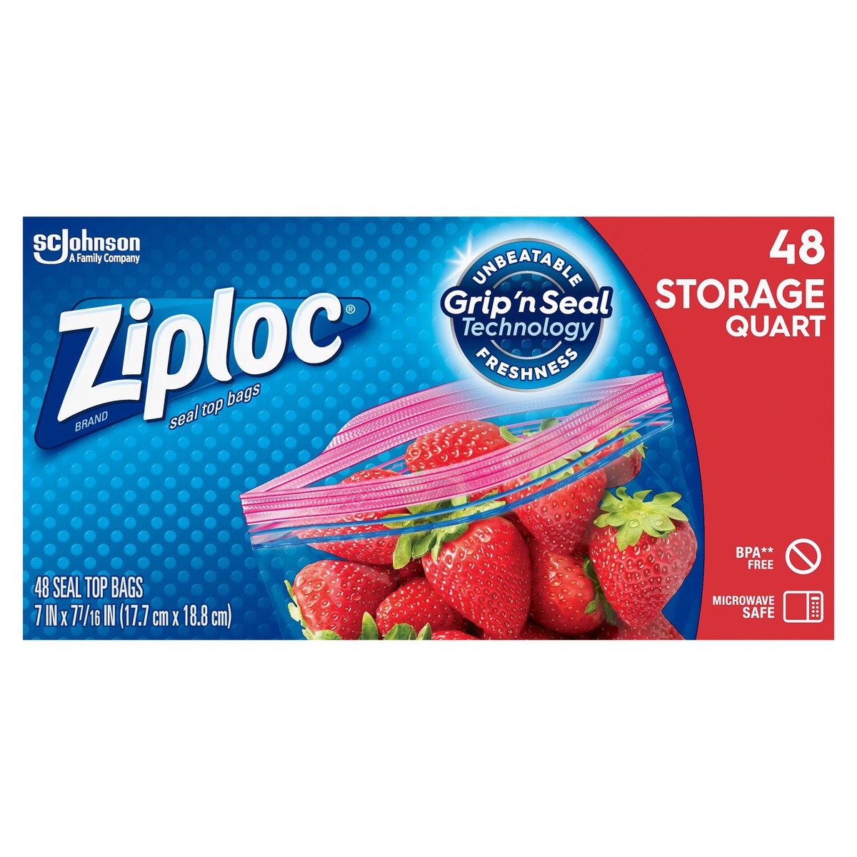 slide 1 of 4, Ziploc Brand Storage Bags with New Stay Open Design, Quart, 48 Count, Patented Stand-up Bottom, Easy to Fill Food Storage Bags, Unloc a Free Set of Hands in the Kitchen, Microwave Safe, BPA Free, 