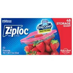 Ziploc Quart Storage Bags, Stay Open Design, Easy to Fill, 48 count