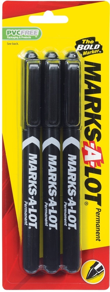 slide 1 of 1, Marks-A-Lot Permanent Marker - Black, 3 ct