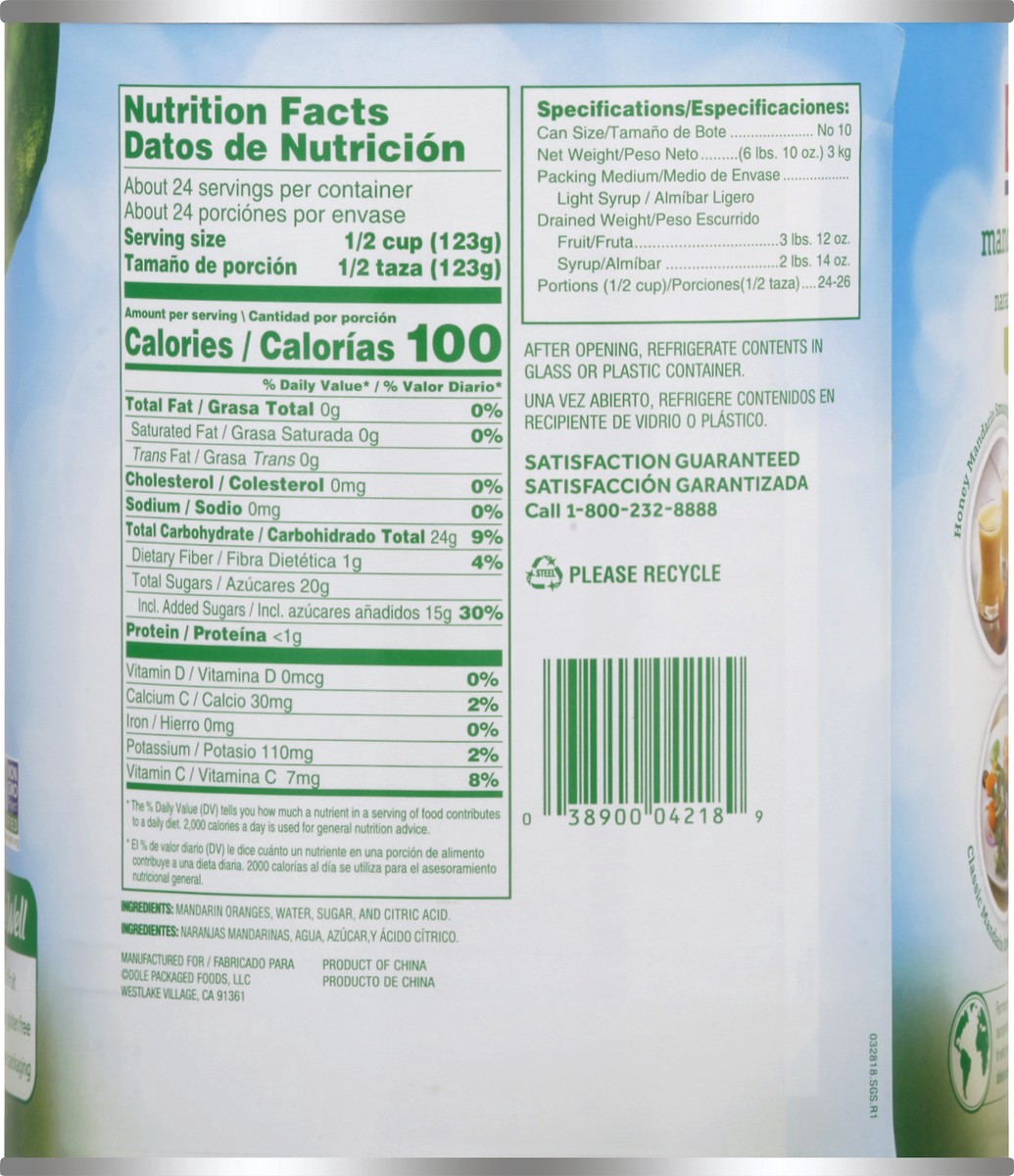 slide 10 of 10, Dole Mandarin Oranges Whole Segments In Light Syrup 6.10 lb. Can, 6.10 lb