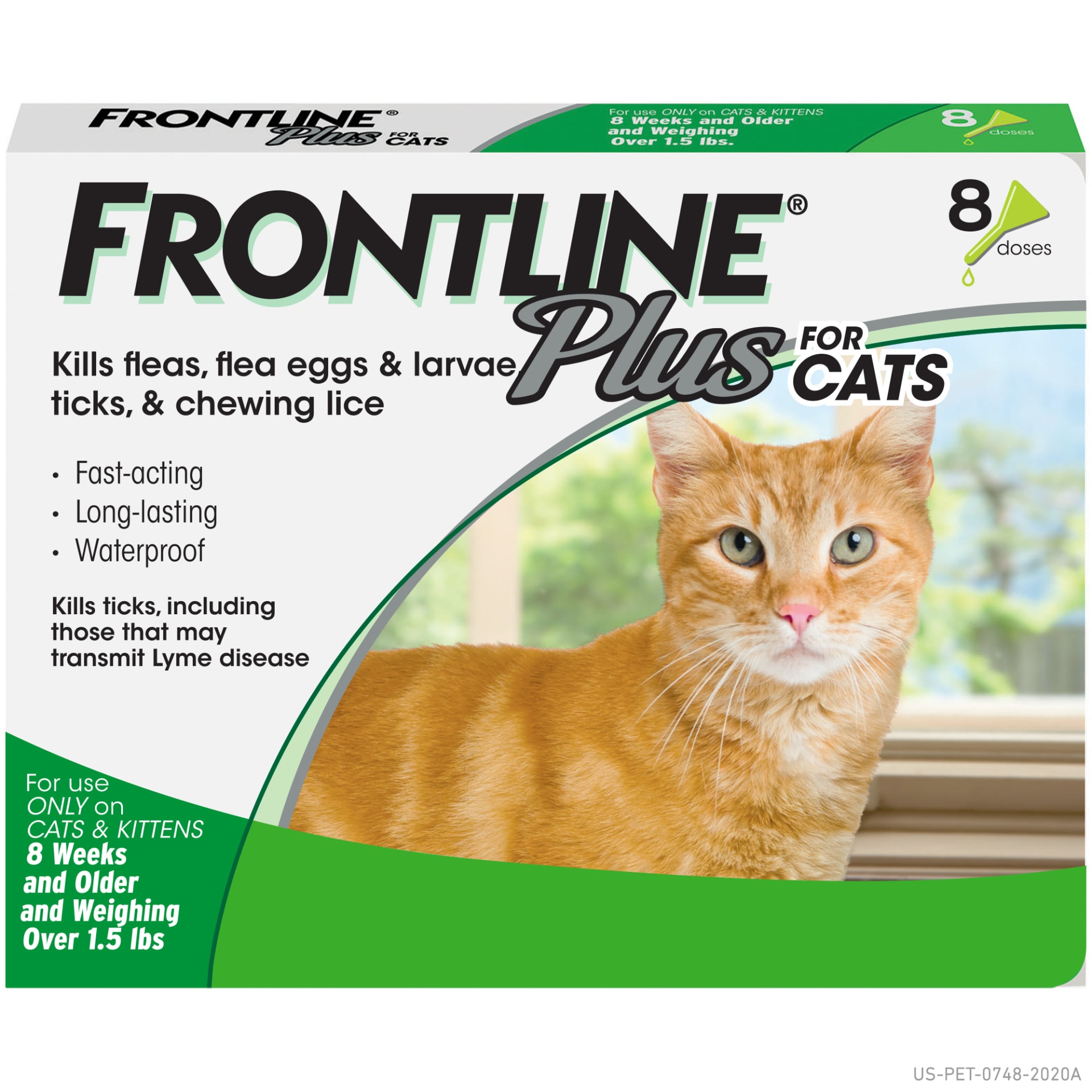 slide 1 of 1, FRONTLINE Plus Flea and Tick Treatment for Cats over 1.5 lbs., 8 ct