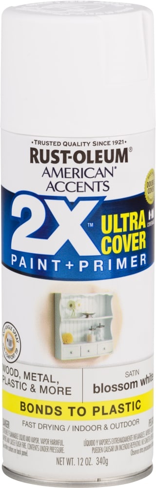 slide 1 of 1, Rust-Oleum American Accents 2X Ultra Cover Satin Spray Paint - Blossom White, 12 oz