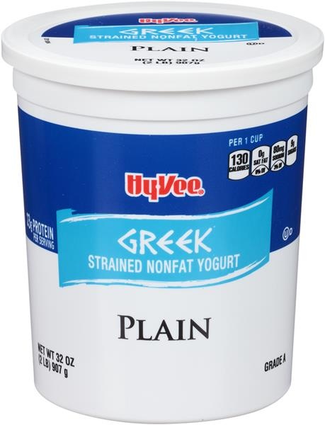 slide 1 of 1, Hy-vee Plain Greek Strained Nonfat Yogurt, 32 oz