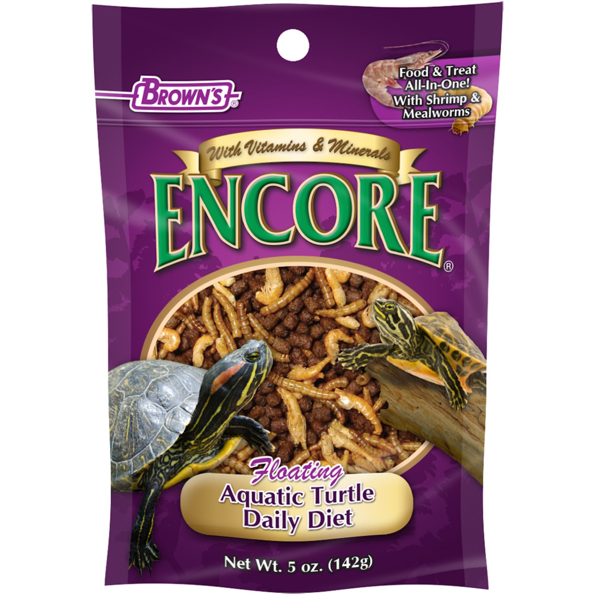 slide 1 of 1, Brown's Encore Shrimp & Mealworm Floating Aquatic Turtle Food, 5 oz