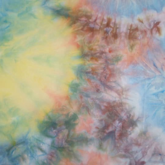 slide 1 of 3, Fabric Merchants Yellow, Peach, Gray & Blue Tie Dye Double Brushed 4-Way Stretch Fabric, 60 in