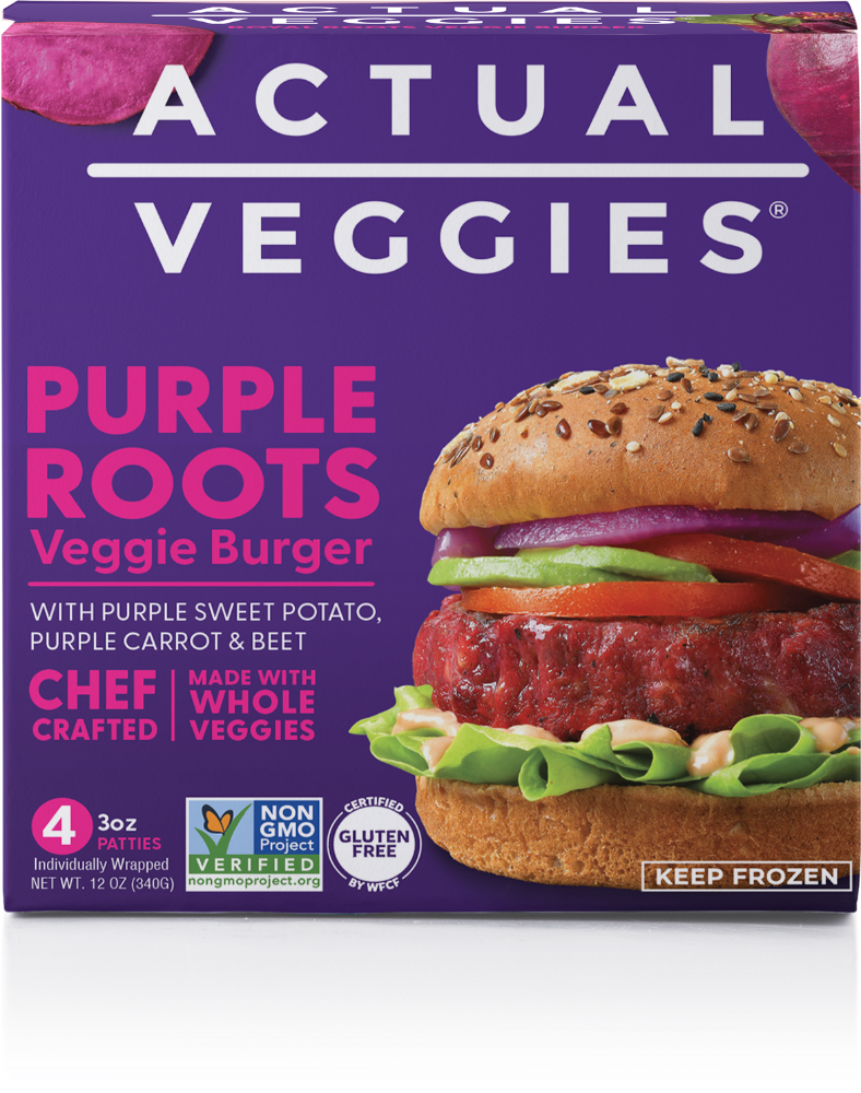 slide 2 of 3, Actual Veggies Purple Roots Veggie Burgers, 4 ct; 3 oz