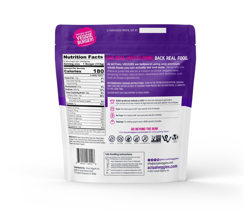 slide 3 of 3, Actual Veggies Purple Roots Veggie Burgers, 4 ct; 3 oz