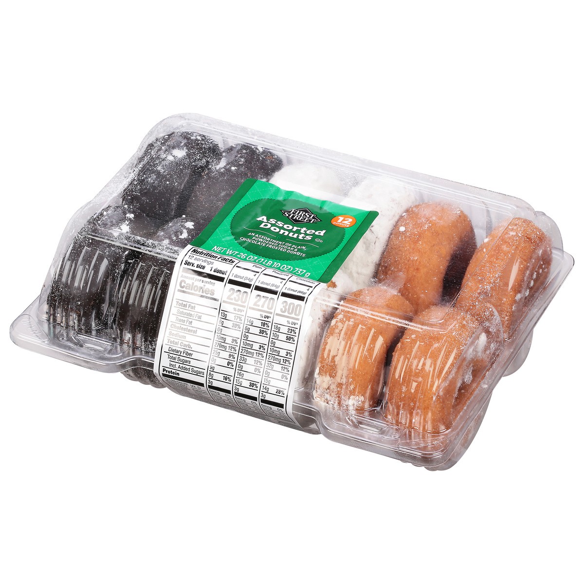 slide 11 of 13, First Street Large Variety Donuts, 26 oz