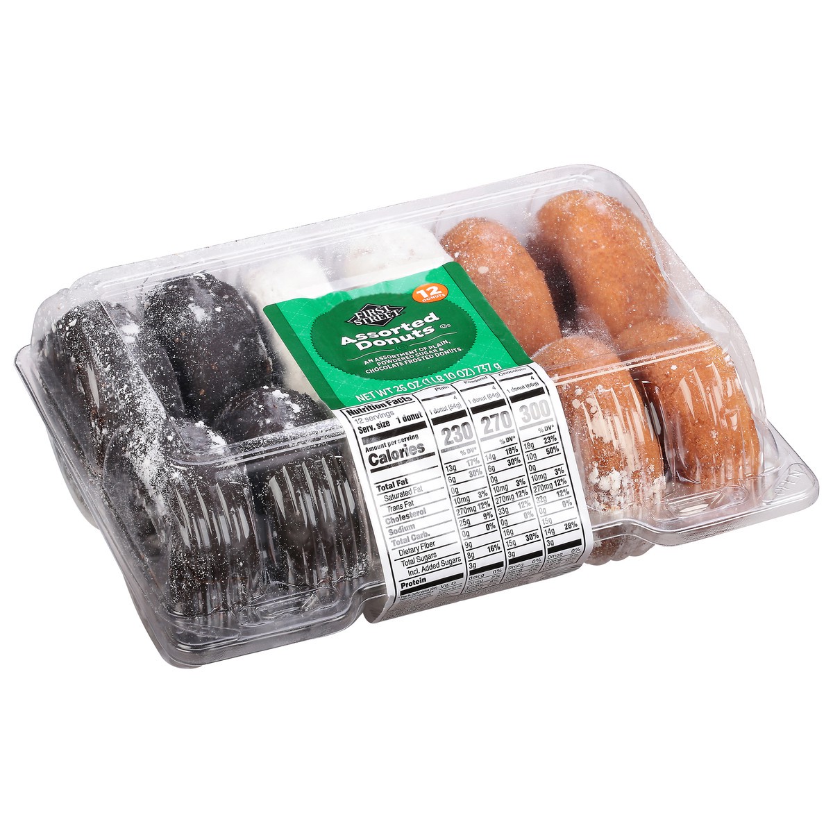 slide 8 of 13, First Street Large Variety Donuts, 26 oz