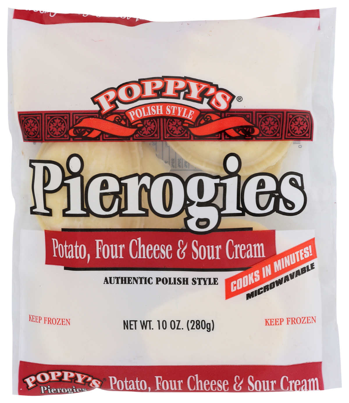 slide 1 of 5, Poppy's Potato 4 Cheese Sour Cream Pierogi, 10 oz