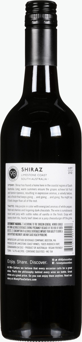 slide 9 of 9, 90+ Cellars Shiraz, 750 ml