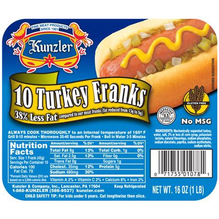 slide 1 of 1, Kunzler Turkey Franks, 16 oz