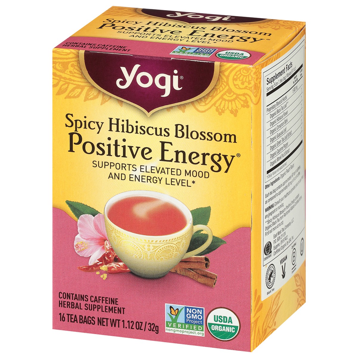 slide 6 of 9, Yogi Tea Spicy Hibiscus Blossom Positive Energy, Black Tea, Wellness Tea Bags, 16 Count, 16 ct